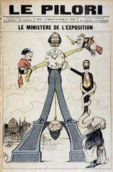 Utställningsministern (tecknad film om finansiella skandaler i slutet av 1800-talet och Eiffeltornet). Illustration av J. Blass