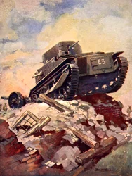 En stridsvagn från första världskriget (litho i färg)