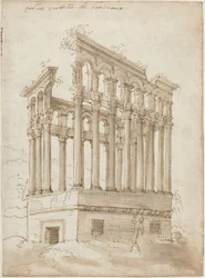"Palais Tutelle" nära Bordeaux (penna och brunt bläck med brun lavering på liggande papper)