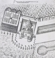Hermitage och Maison Blanc vid Chateau de Gaillon, från "Les Plus Belles Bastiments de France", publicerat på 1570-talet.