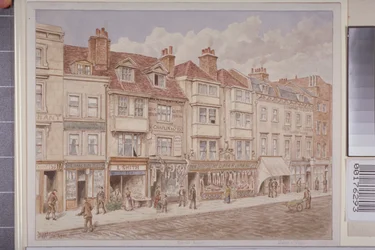 Vy över nr 140-156 på västra sidan av Borough High Street, 1888
