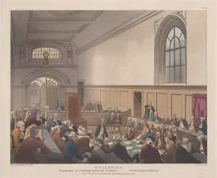 Guildhall, Examination of a Bankrupt before his Creditors Microcosm of London..., 1 november 1808.