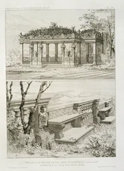 Pergola i La Maison Rouge nära Villemomble, designad av Cordier, och terrass på Villa Borghese, Rom, ca 1880