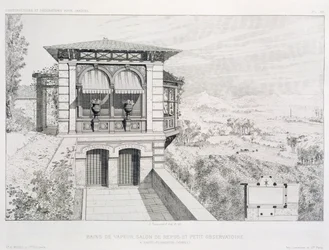 Ångbad, observatorium ovan, från en mängd mönster av olika arkitekter, pub. Morel & Cie, Paris, ca 1880