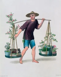 "En portier med fruktträd och blommor", Kina, 1800