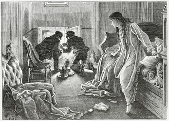 Jag räckte upp handen mycket mjukt och drog fram dolken under kudden, illustration till en thriller-kriminalroman "the Story of a Scar", från "Appleton