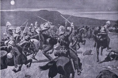 Moonlight charge of the 19th Hussars nr Steenkampsberg , illustration från After Pretoria: The Guerilla War
