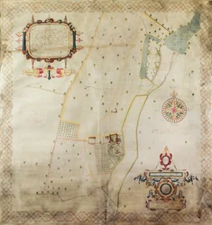Karta över herrgården i Shifnal, Shropshire, 1635 (bläck och färg på veläng)