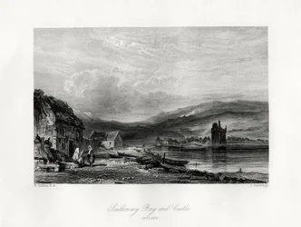 Scalloway Bay och slott, Zetland, 1800-talet