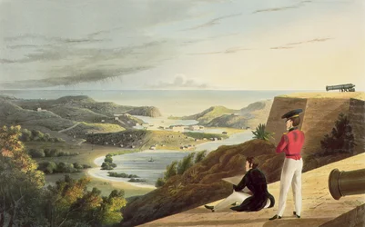 Vy över den engelska hamnen, Antigua från Great George Fort, Monks Hill, graverad av T. Fielding, pub. av T. och G. Underwood, 1827