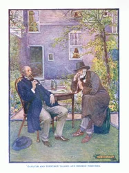 Carlyle och Tennyson pratade och rökte tillsammans, från English Literature pub. av T C & EC Jack, ca 1920