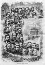 Men of the Paris Commune 1870 gravyr av J Robert av 1870 - (Charles Delescluze, Felix Pyat, Charles Ferdinand Gambon, Paschal Grousset, Jules Valles och Gustave Courbet, Arthur Arnould, Charles Amouroux, Victor Clement, Jules Bergeret etc...)
