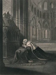 Lewis VII., kung av Frankrike, före Beckets grav, mitten av 1800-talet.