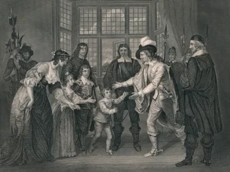 Intervjun av Charles I med sina barn, 1649, början av mitten av 1800-talet.