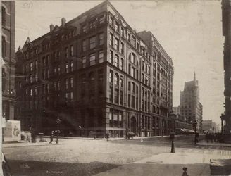 Det sydöstra hörnet av Dearborn och Monroe Streets, Chicago, 1890