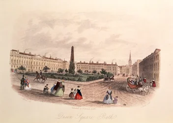 Queen Square, Bath, graverad av J. Shury, c.1840