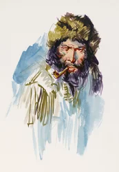 Illustration till Call of Wild, äventyrsroman av Jack London (1876-1916), teckning