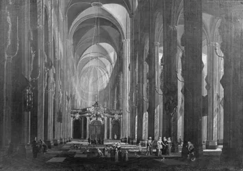 Interiör av en femskeppig katolsk kyrka