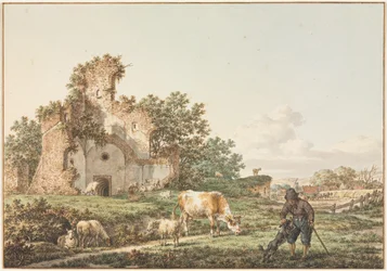 Pastoralt landskap med en ruin