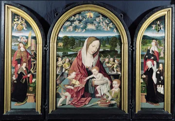 Jungfru och barn med musikskapande änglar och familjen Sampsons-Coolen, Triptych, 1500-1525