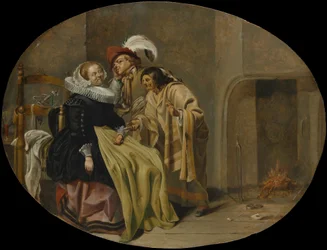 Ett par i en interiör med en zigensk spåkvinna, ca. 1632-33.