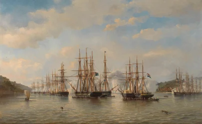 De holländska, engelska, franska och amerikanska eskaderna i japanska vatten under expeditionen under ledning av den franske befälhavaren Constant Jaurès