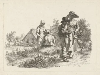 Blind kvinna och samtalande figurer på en gård Studietryck / Etudes gravées (serietitel)