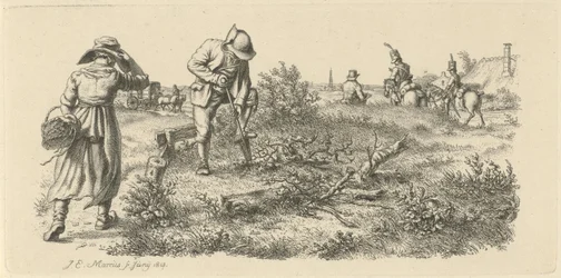 Grävande man, en kvinna med en korg och soldater till häst Studietryck / Etudes gravées (serietitel)