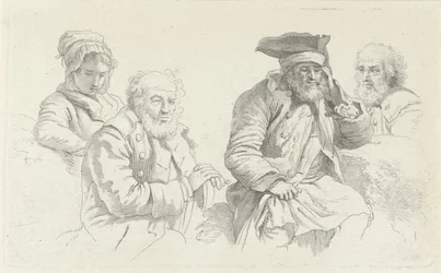 Studieblad med tre gamla män och en ung kvinna Studietryck / Etudes gravées (serietitel)