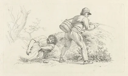 Studieblad med en sovande kvinna och en sportfiskare Studietryck / Etudes gravées (serietitel)
