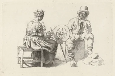 Studieark med en kvinna vid ett snurrande hjul och en sittande man Studietryck / Etudes gravées (serietitel)