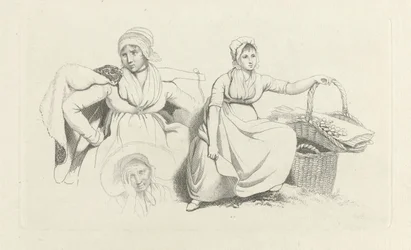 Studieblad med två kvinnor och ett huvud Studietryck / Etudes gravées (serietitel)