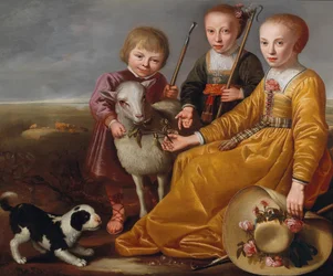 Tre barn med en get och en vovve i ett landskap, 1639.