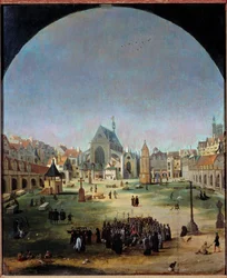 kyrkogården för de oskyldiga och dess massgrav under Francois I:s regering Målning av Jakob Grimer (1526-c. 1589)