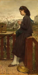 Flicka stickar på balkongen, Montmartre, 1869