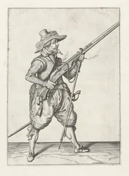 Musketören placerar sin furket under, ca 1600