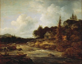 "Landskap med berg och flod (målning på duk)