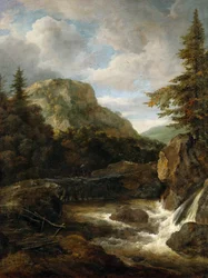 Bergslandskap med vattenfall - Jacob Isaacksz van Ruisdael (1628/29-1682). Olja på duk, ca 1675. Mått: 62,5x45,5 cm. Konsthistoriska museet, Vienne
