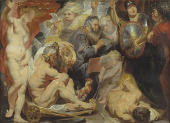 Allegori om vetenskap. Minerva och Cronus skyddar vetenskapen mot avund och okunnighet