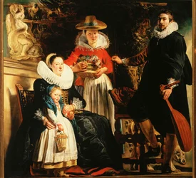 Jacob Jordaens och hans familj i en trädgård (målning på duk)