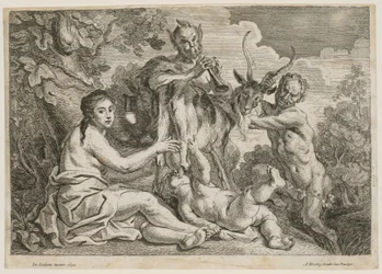 Jupiter som får näring av geten Amalthea