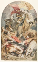 Sauls omvändelse med ryttare och fana, ca. 1645-1647.