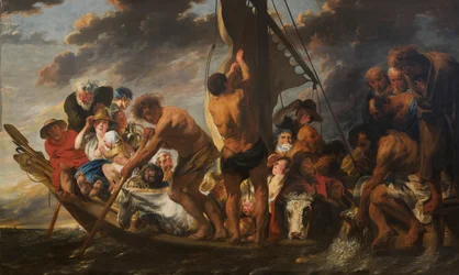 Hyllningspengarna. Petrus hittar silvermyntet i fiskens mun. Även kallad "Färjan till Antwerpen"