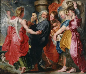 Lot och hans familj lämnar Sodom (baserad på Rubens komposition).