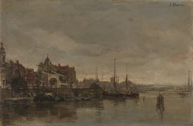 Schreierstoren med bron över Gelderse Kade i Amsterdam