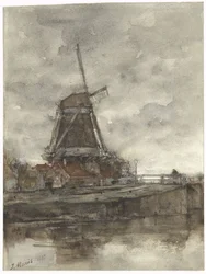 Väderkvarn och bron vid Noord-West-Buitensingel i Haag
