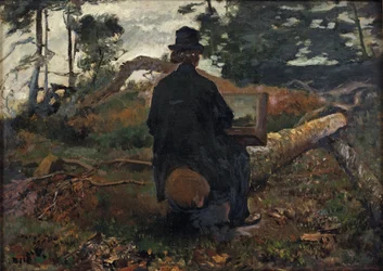 Målaren Frederik Hendrik Kaemmerer i arbete i Oosterbeek