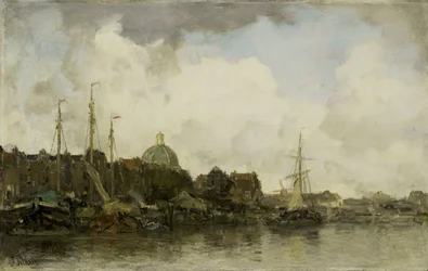 Stadsbild med en kupolförsedd kyrka