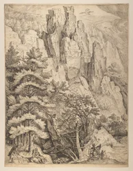 Bohemiskt landskap med par och jägare (vänster plåt)
