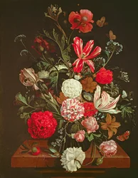 Ett stilleben av blommor i en glasvas, 1600-talet